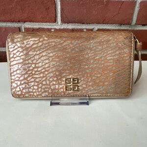 Givenchy ST1029 Zip Around Tan-Silver Leather Wallet Logo